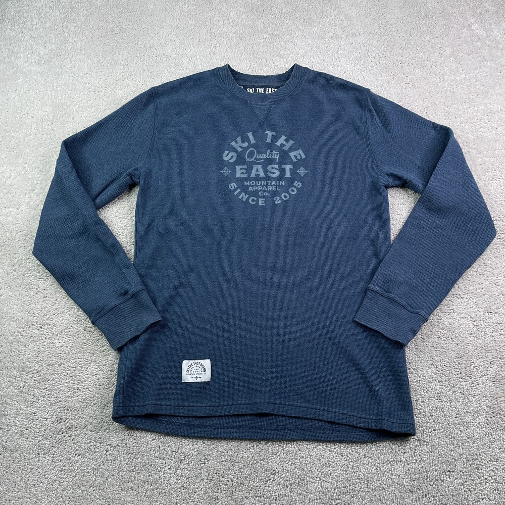 Ski The East Shirt‎ Womens XL Blue Thermal Waffle Knit Crewneck Thumbholes